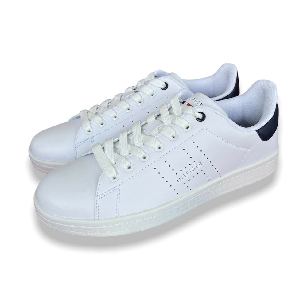 Tommy Hilfiger Mens White Black Liston Low Top Lace Up Sneaker Shoes Size 9 M